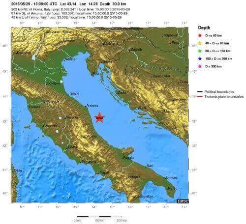 Terremoto Marche e Abruzzo 29 Maggio: scossa di magnitudo 4.3 Richter - EMSC