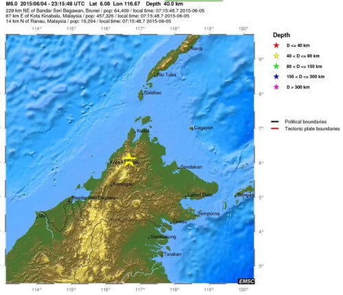 Forte scossa di terremoto in Malesia, magnitudo 6.0 Richter, danni e frane - EMSC