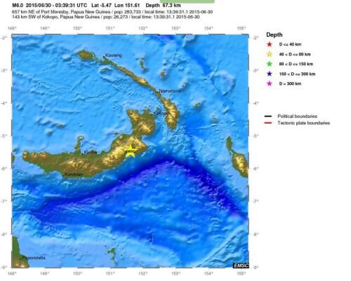 Terremoto Papua Nuova Guinea, intensa scossa di magnitudo 6.0 Richter nella notte - EMSC