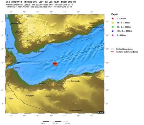 Sciame sismico nel Golfo di Aden, registrate sei intense scosse di terremoto - EMSC