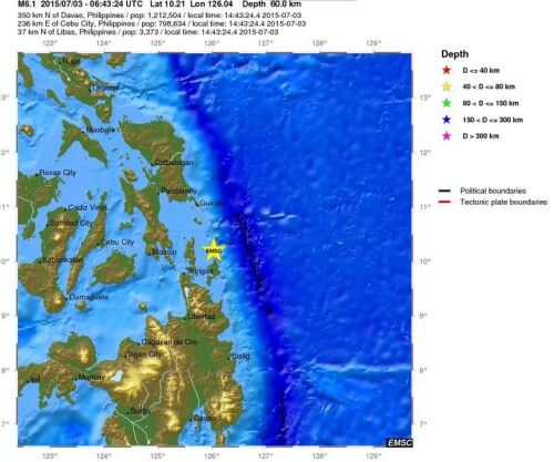 Terremoto Filippine oggi 3 Luglio 2015, scossa di magnitudo 6.1 Richter - EMSC