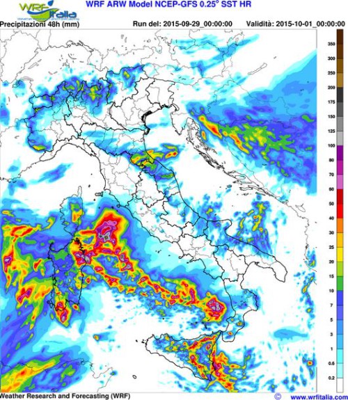 maltempo prossimi due giorni rischio alluvioni sicilia sardegna
