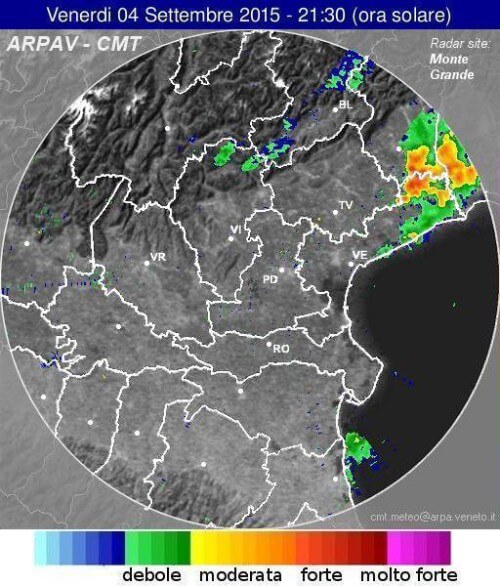 Radar ARPAV Veneto, violenti temporali al NE