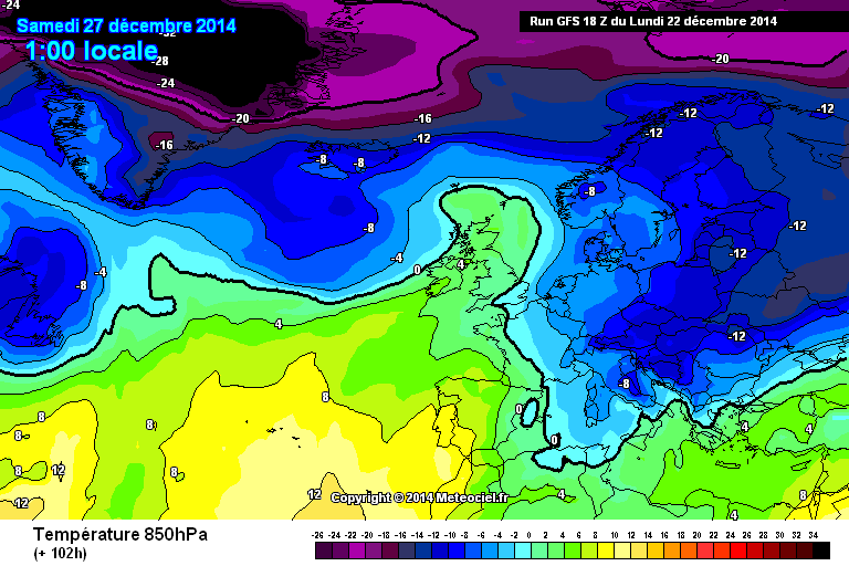 Importante fase di freddo tra 26 e 28 Dicembre, su base GFS - www.meteociel.fr