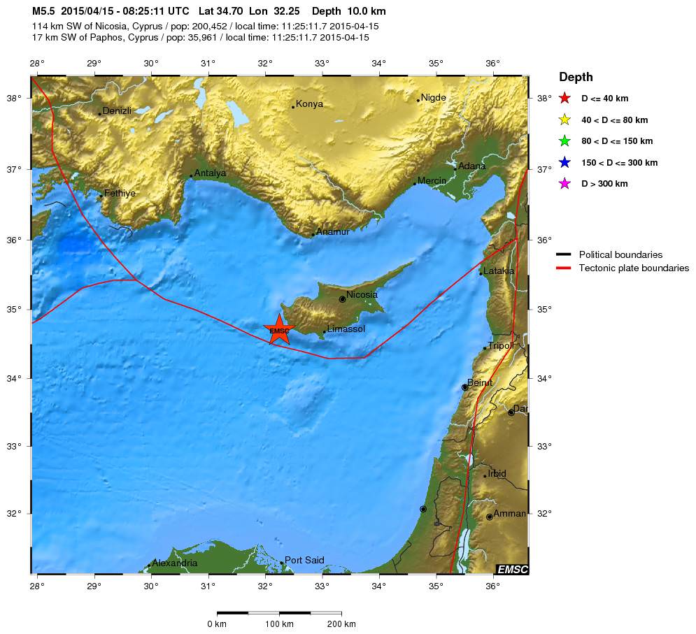 Terremoto oggi a Cipro: magnitudo 5.5 della scala Richter - EMSC