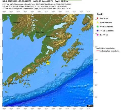 Forte scossa di terremoto in Alaska, magnitudo 6.8 Richter - EMSC