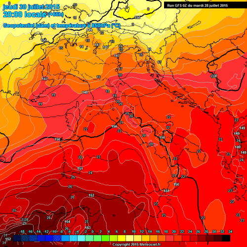 Caldo in arrivo: valori termici oltre i 40°C al Centro-Sud, leggero ridimensionamento - www.meteociel.fr