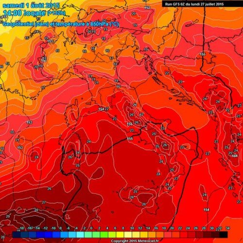 Ondata di caldo in arrivo: possibili temperature sopra i 40°C tra 30 Luglio e 2 Agosto - www.meteociel.fr