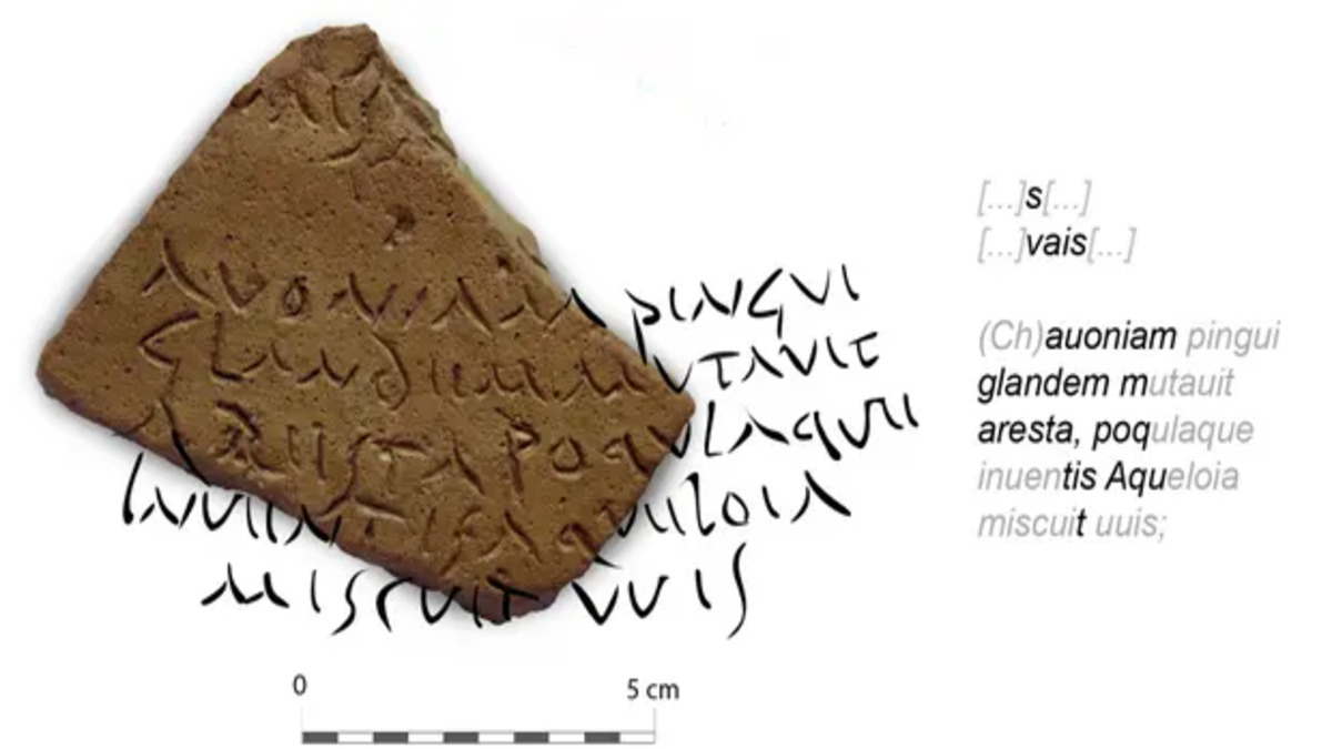 Citazione di Virgilio trovata su frammento di giara romana in Spagna