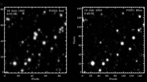 Due immagini della stessa area di cielo. In una, compaiono tre oggetti. Un'ora dopo sono scomparsi.