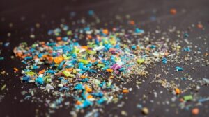 Close-up on a pile of micro plastic particles.