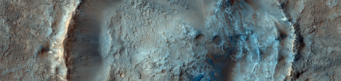 Un antico cratere sulla superficie di Marte.