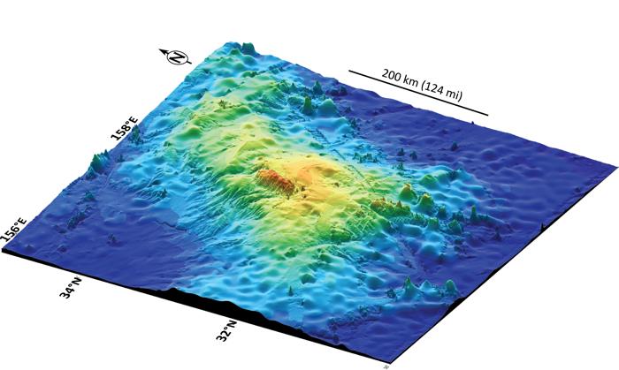 Immagine 3D del fondale marino di Tamu Massif dallo studio innovativo del 2013.