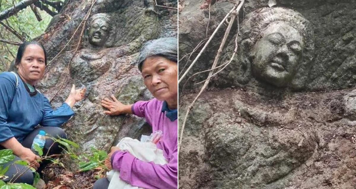 Cercatori di funghi trovano misteriosa scultura in pietra nella foresta tailandese