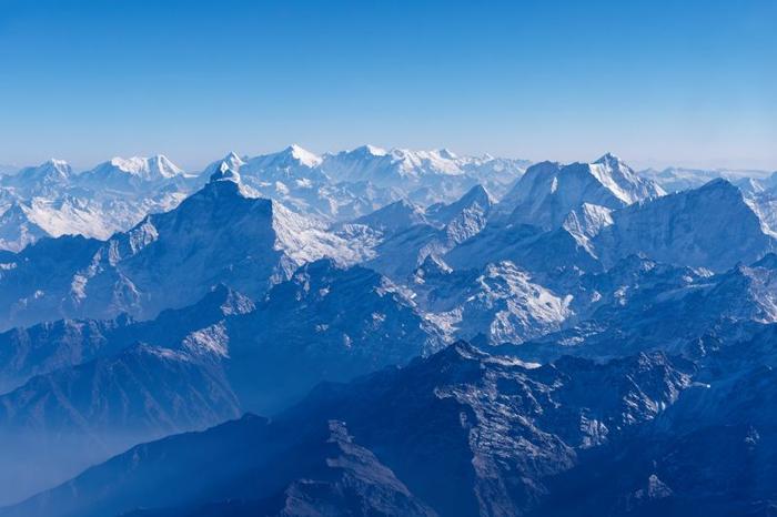 vista aerea sul Monte Everest e sull'Imponente Himalaya del sud dell'Asia, Nepal