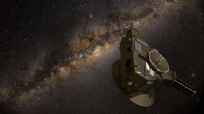 Rappresentazione artistica di New Horizons e della Via Lattea nel cielo insieme