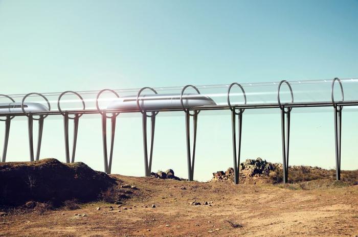 Rappresentazione di un artista di un Hyperloop, simile al treno maglev ad altissima velocità in fase di progettazione in Cina