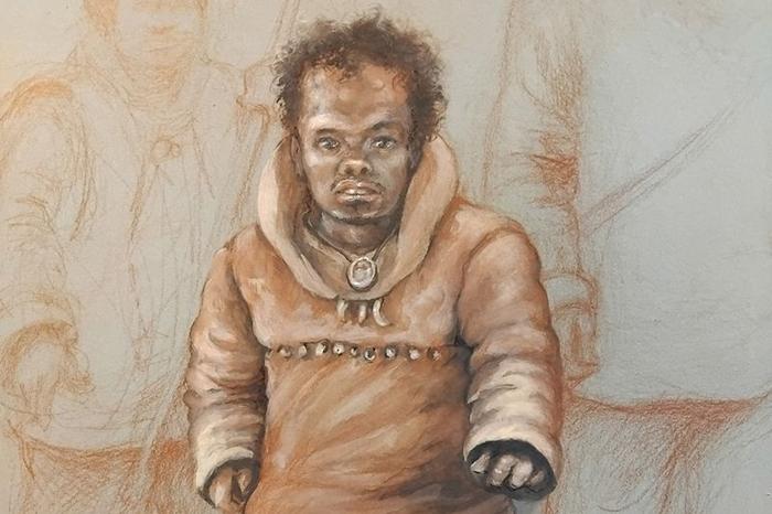 Ricostruzione di Romito 2, un adolescente di 16 anni con una forma di nanismo che ha vissuto 11.000 anni fa nel sud Italia. Disegno di: Olivier Graveleau.