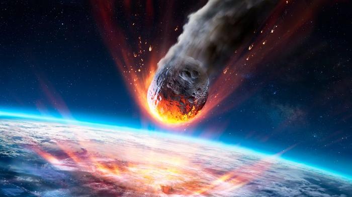 Rappresentazione dell'artista di un grande asteroide che cade sulla Terra