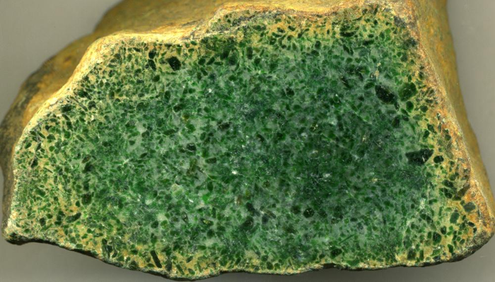 un masso contenente giada giadaite, è di un verde molto brillante