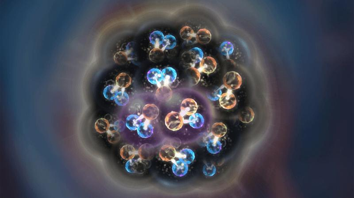 Illustrazione dei quark e dei gluoni all'interno di un nucleo