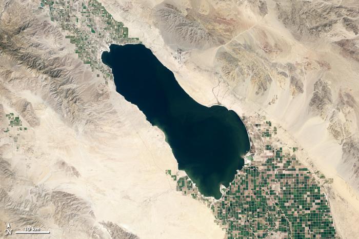 Un'immagine satellitare del Mar Salton nel sud della California il 24 marzo 2013