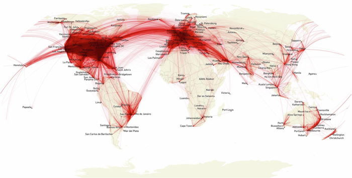 Mappa: I dati del tracker dei voli dei jet privati mostrano un intenso traffico attorno al Nord America, così come in Europa e in alcune parti dell'Asia e del Sud America.