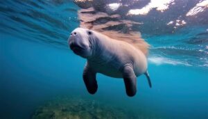 Concetto animale di un lamantino delle Indie occidentali - Trichechus manatus - che nuota sott'acqua visto alle sorgenti delle Tre Sorelle a Crystal River, Florida