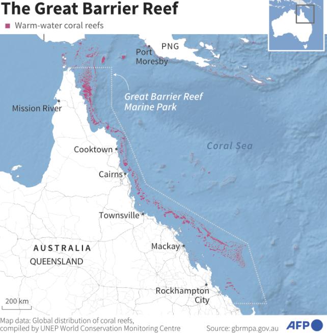 mappa del Queensland con la grande barriera corallina