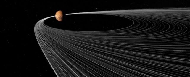 linee bianche che descrivono le orbite delle lune intorno a Marte