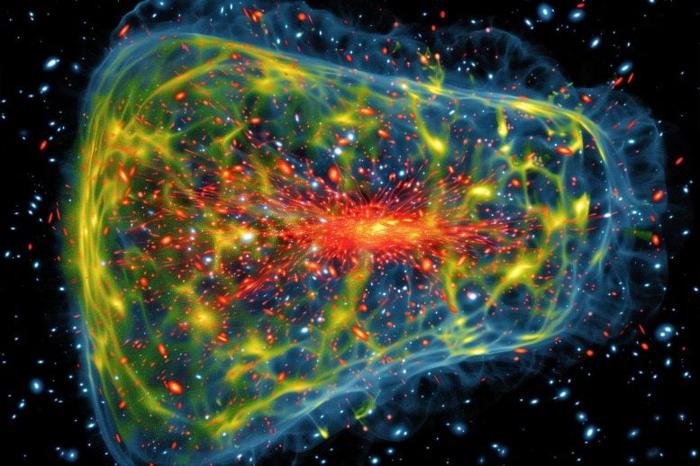 Illustrazione concettuale del concetto di simulazione dell'universo in astrofisica