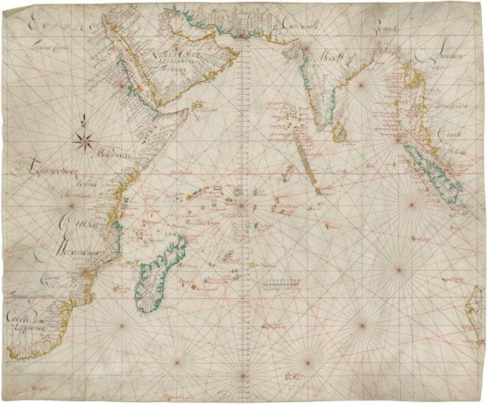 Manoscritto della carta VOC dell'Oceano Indiano