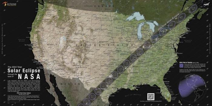 Mappa NASA 2024 Eclissi solare totale Stati Uniti