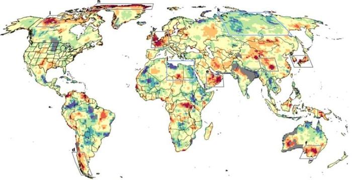 Mappa mondiale dei punti caldi delle ondate di calore