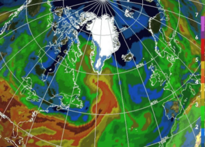 Un'animazione che mostra un fiume atmosferico che colpisce i lati della Groenlandia nel luglio 2012.